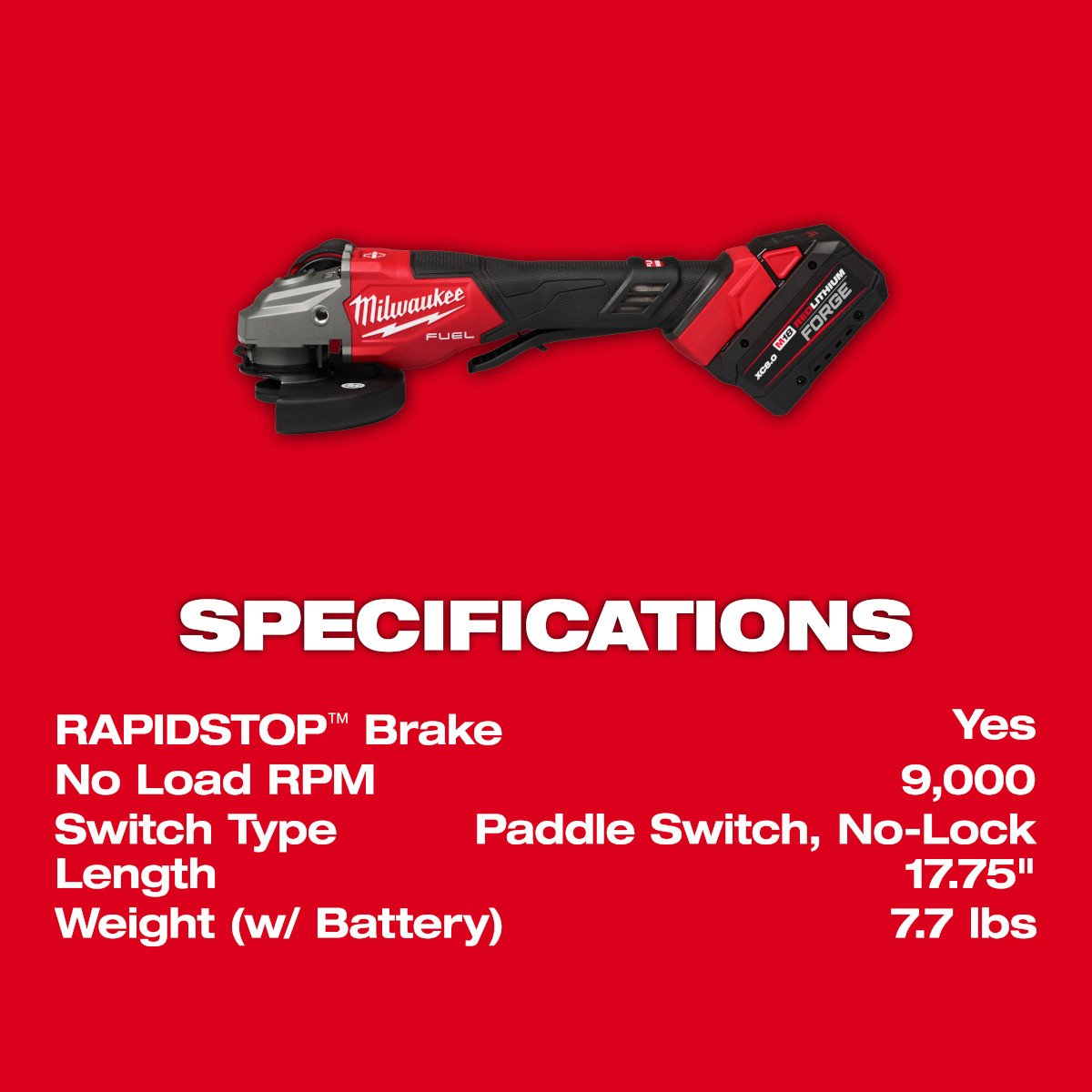 Milwaukee 3670-22 M18 FUEL™ 4-1/2"-6" Braking Grinder, Paddle Switch Kit - feature callout