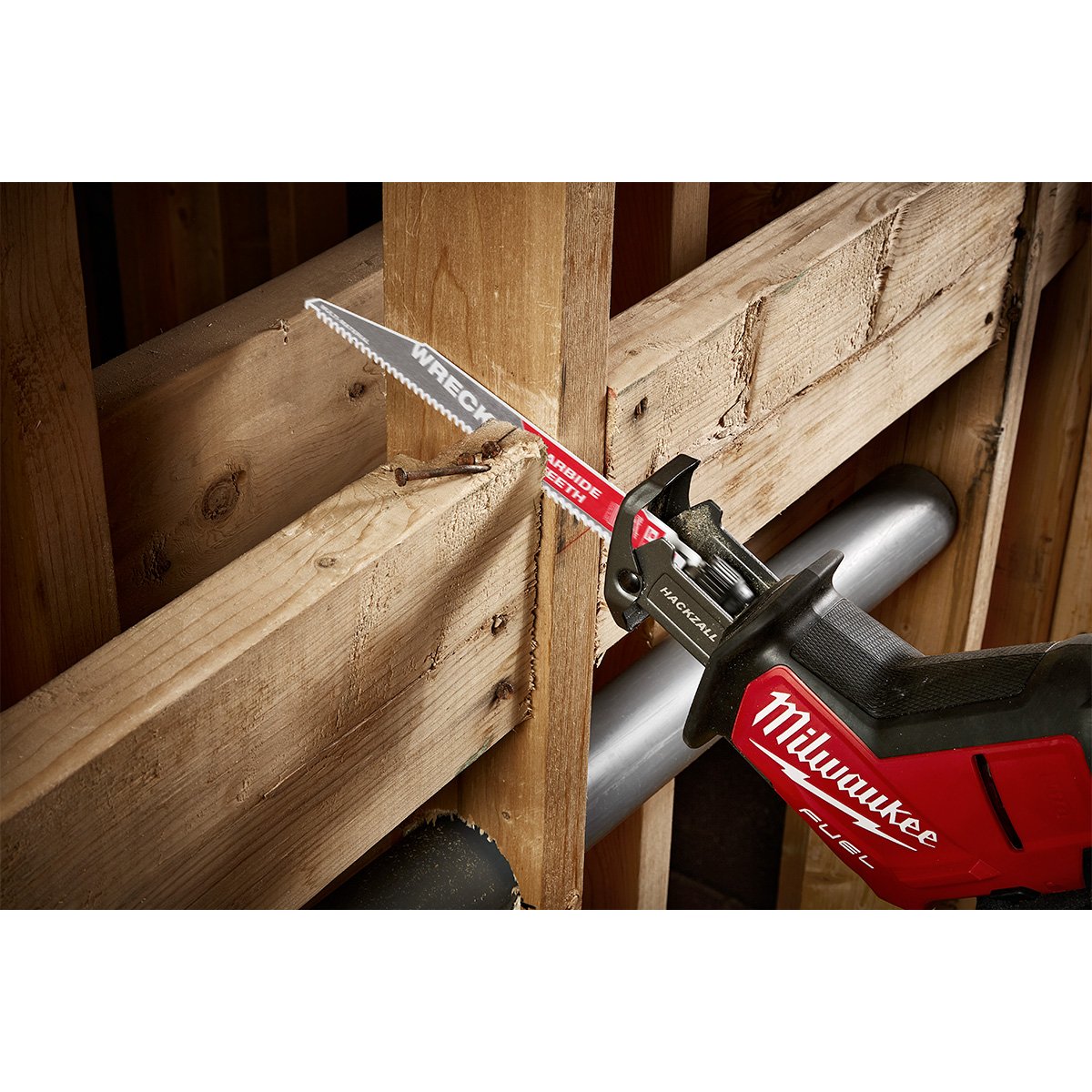 Milwaukee 48-00-5242 9" 6 TPI THE WRECKER™ with Carbide Teeth SAWZALL® Blade 1PK - in use