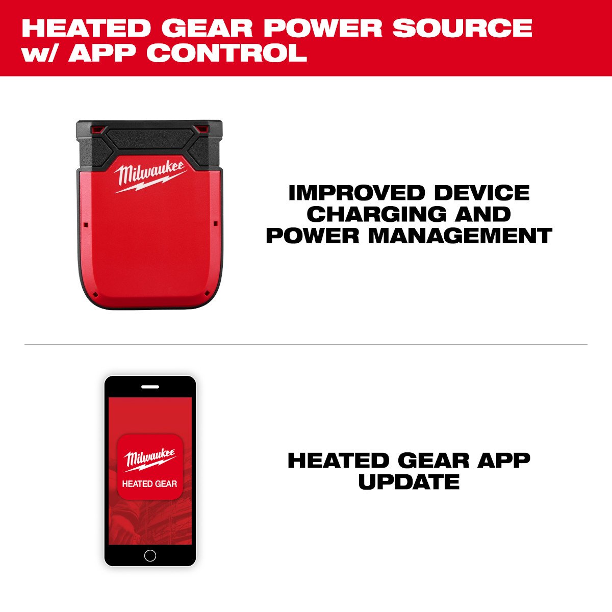 Milwaukee 48-11-2330 Heated Gear Power Source w/ App Control - feature callout