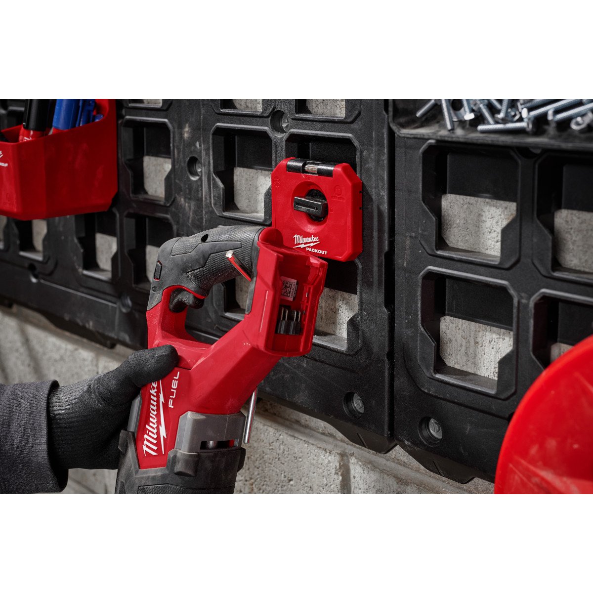Milwaukee 48-22-8328 PACKOUT™ 4" Single Straight Hook - in use