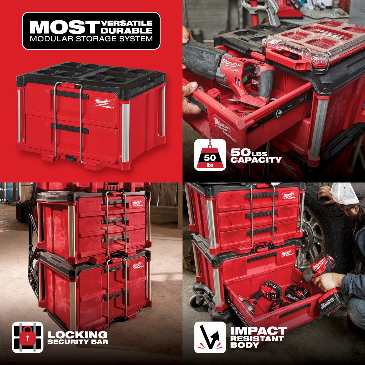 Milwaukee 48-22-8442 PACKOUT™ 2-Drawer Tool Box - feature callout