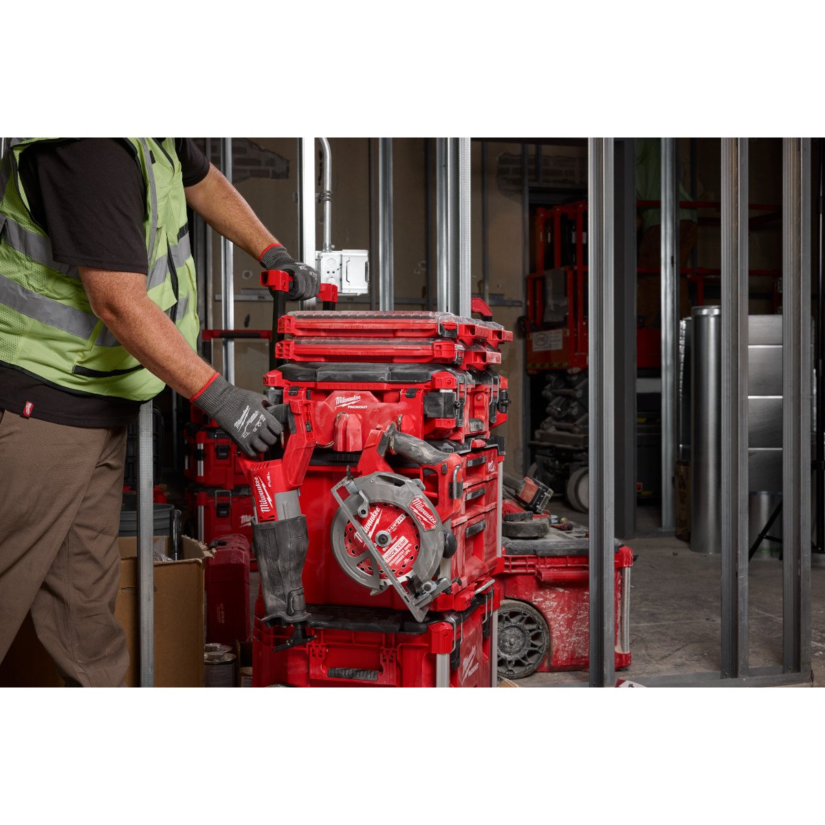 Milwaukee 48-22-8606 PACKOUT™ Tool Box 3-Hook Attachment - in use