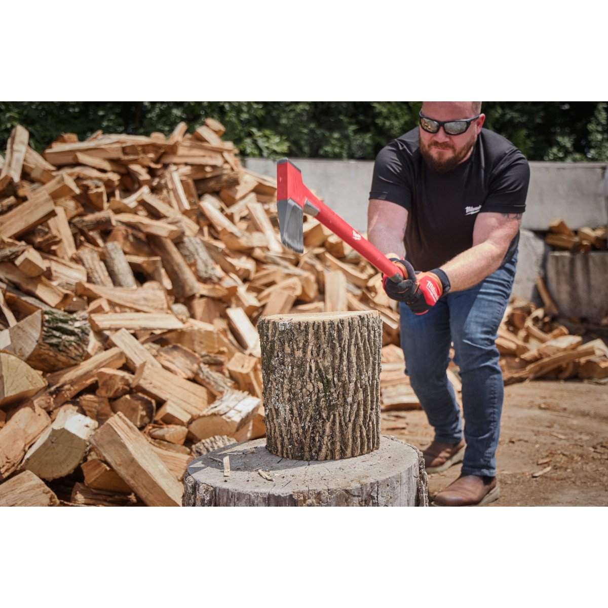 Milwaukee 48-22-9063 36-Inch Splitting Axe with Sheath - in use