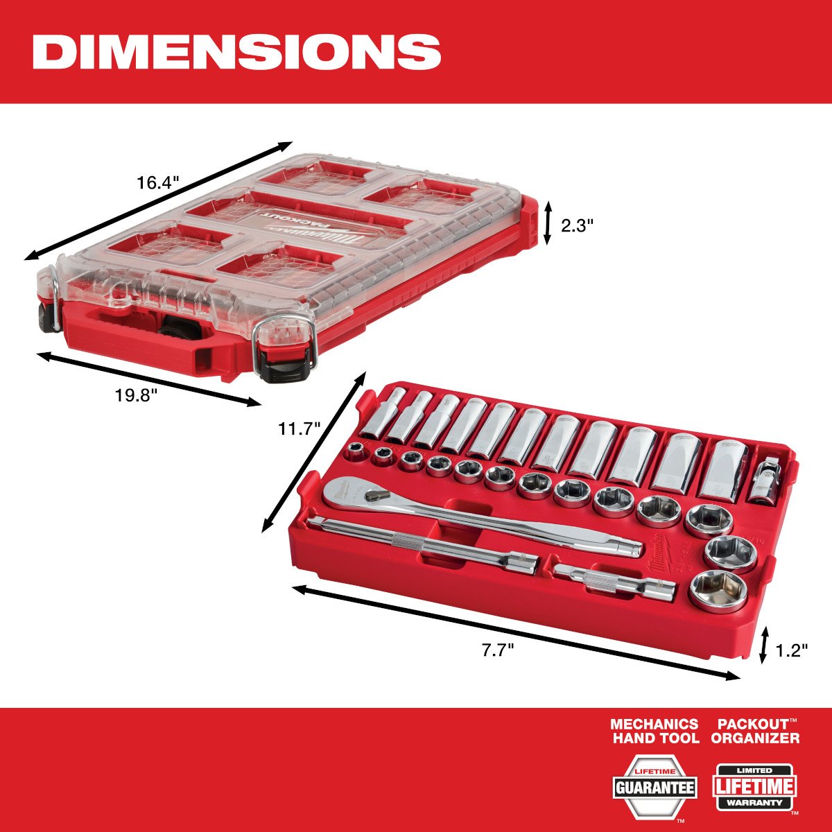 Milwaukee 48-22-9481 3/8" 28 Pc Ratchet & Socket Set with PACKOUT™ Organizer - feature callout