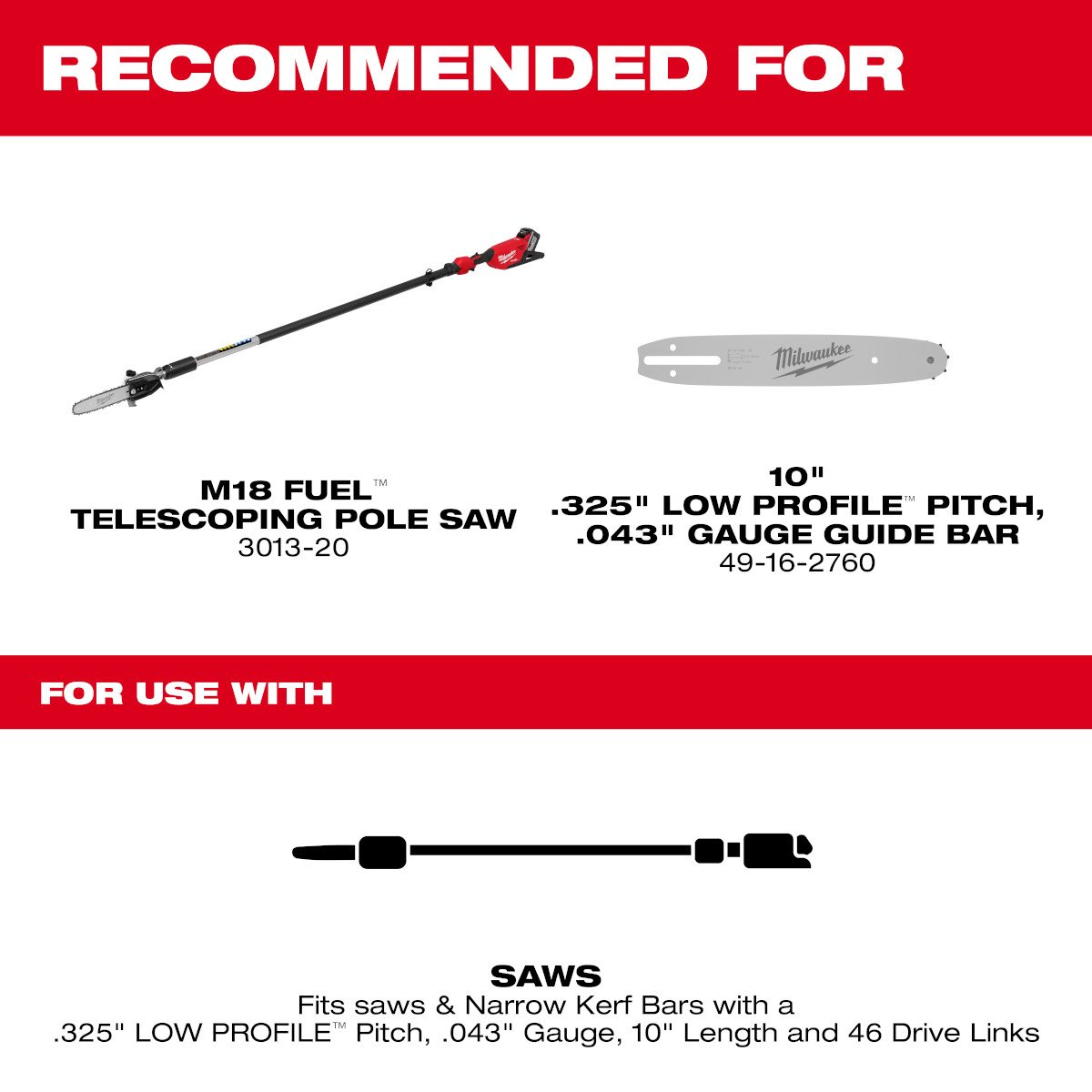 Milwaukee 49-16-2759 10" Telescoping Pole Saw Chain - feature callout