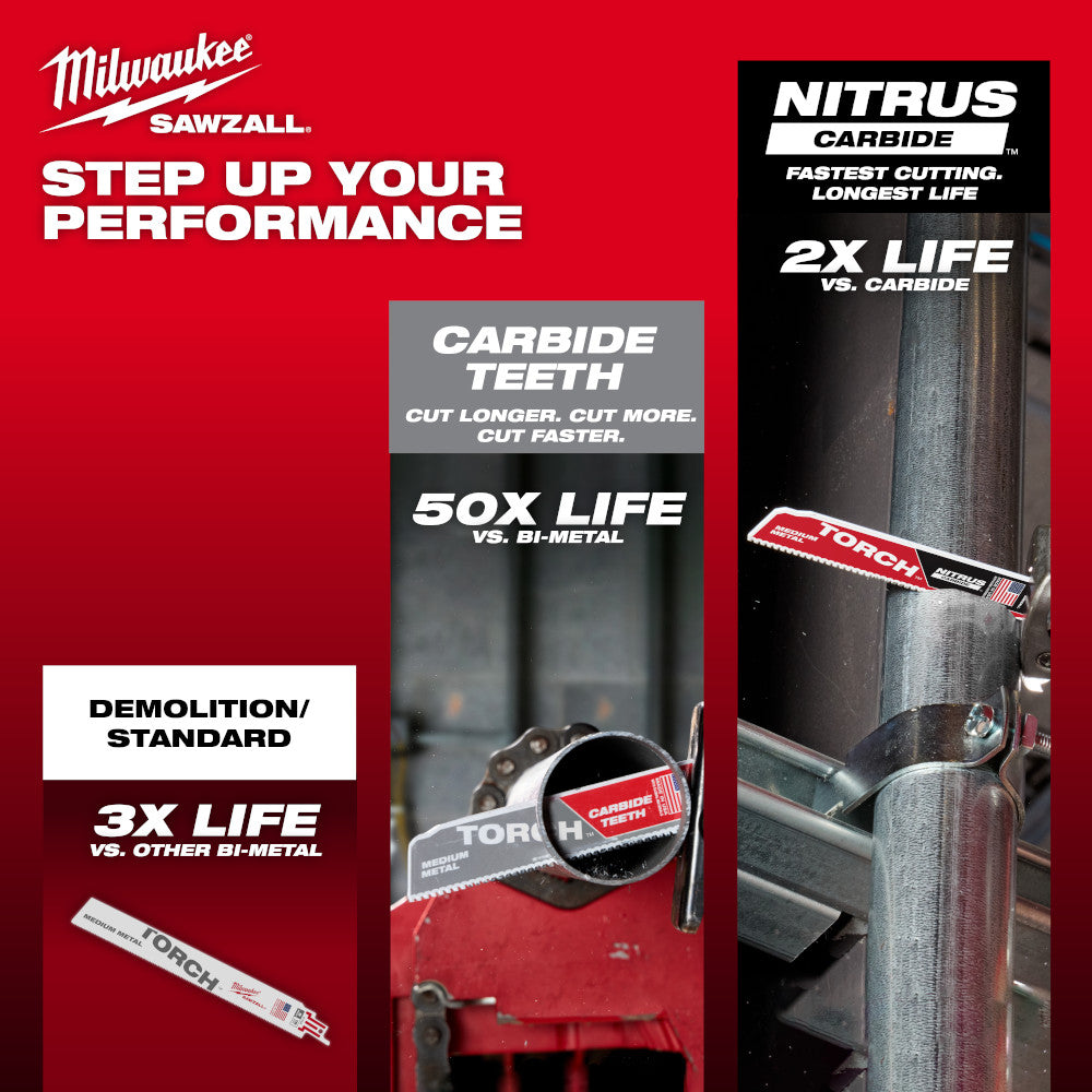 Milwaukee 48-00-5353 - 12" 10TPI The TORCH™ avec dents en carbure pour métaux moyens, paquet de 3