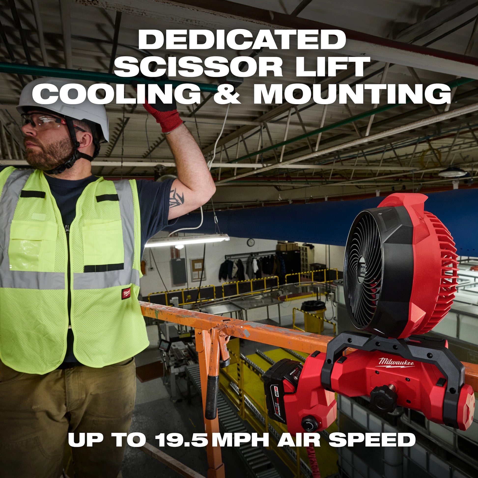 Milwaukee M18 Brushless Scissor Lift Fan Application on Jobsite