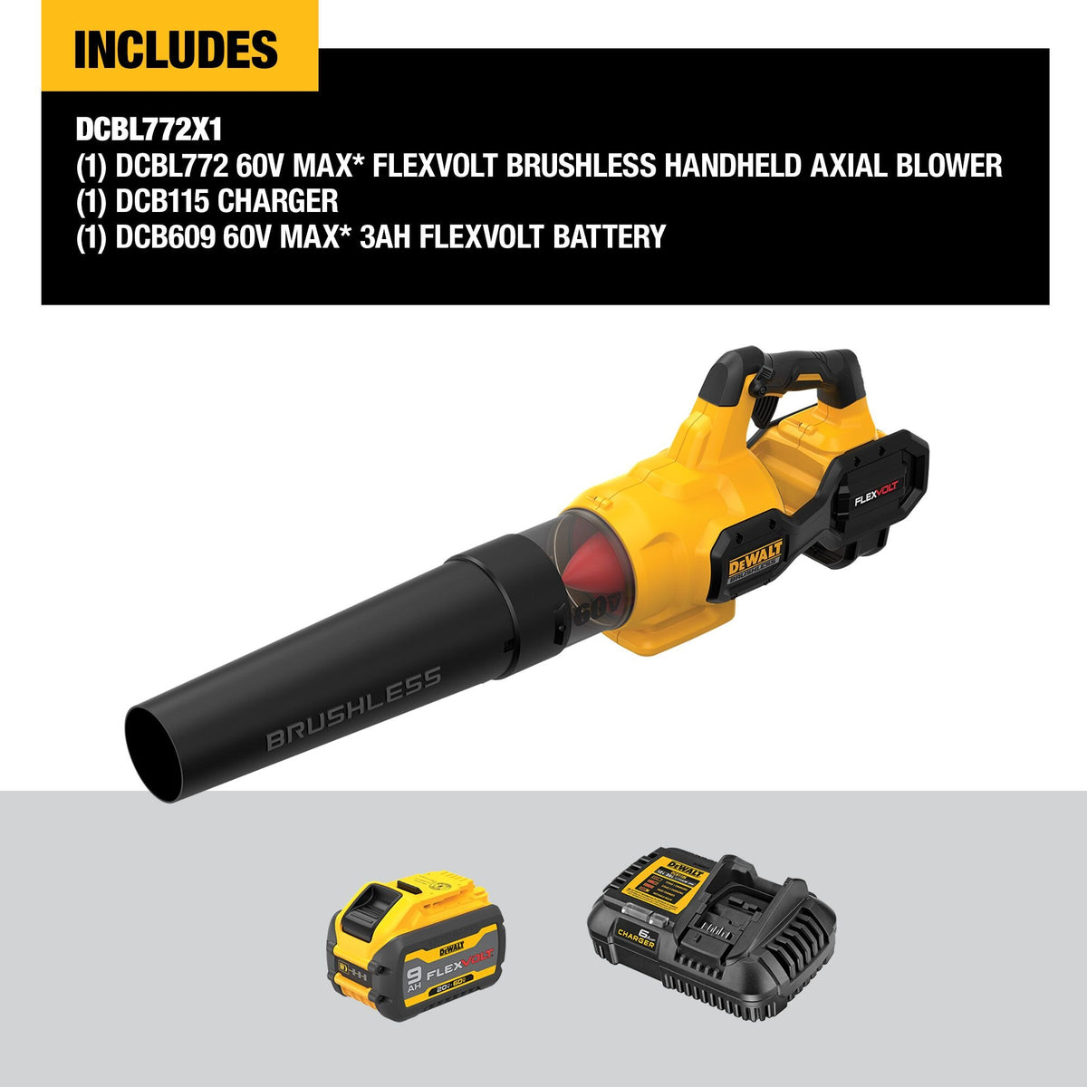 DEWALT DCBL772X1 60V MAX* FLEXVOLT Brushless Handheld Axial Blower - feature callout