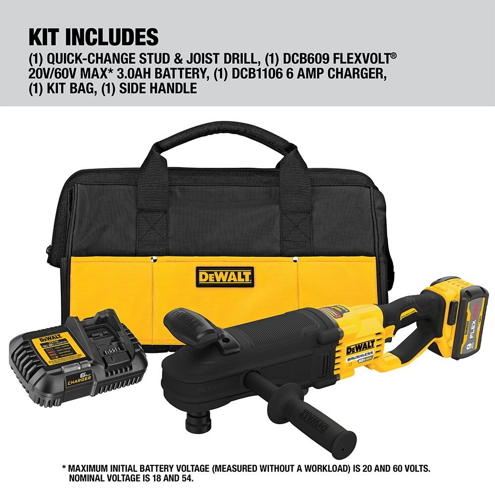DEWALT DCD471X1 60V Max Brushless Quick-Change Stud And Joist Drill With E-Clutch System Kit - feature callout