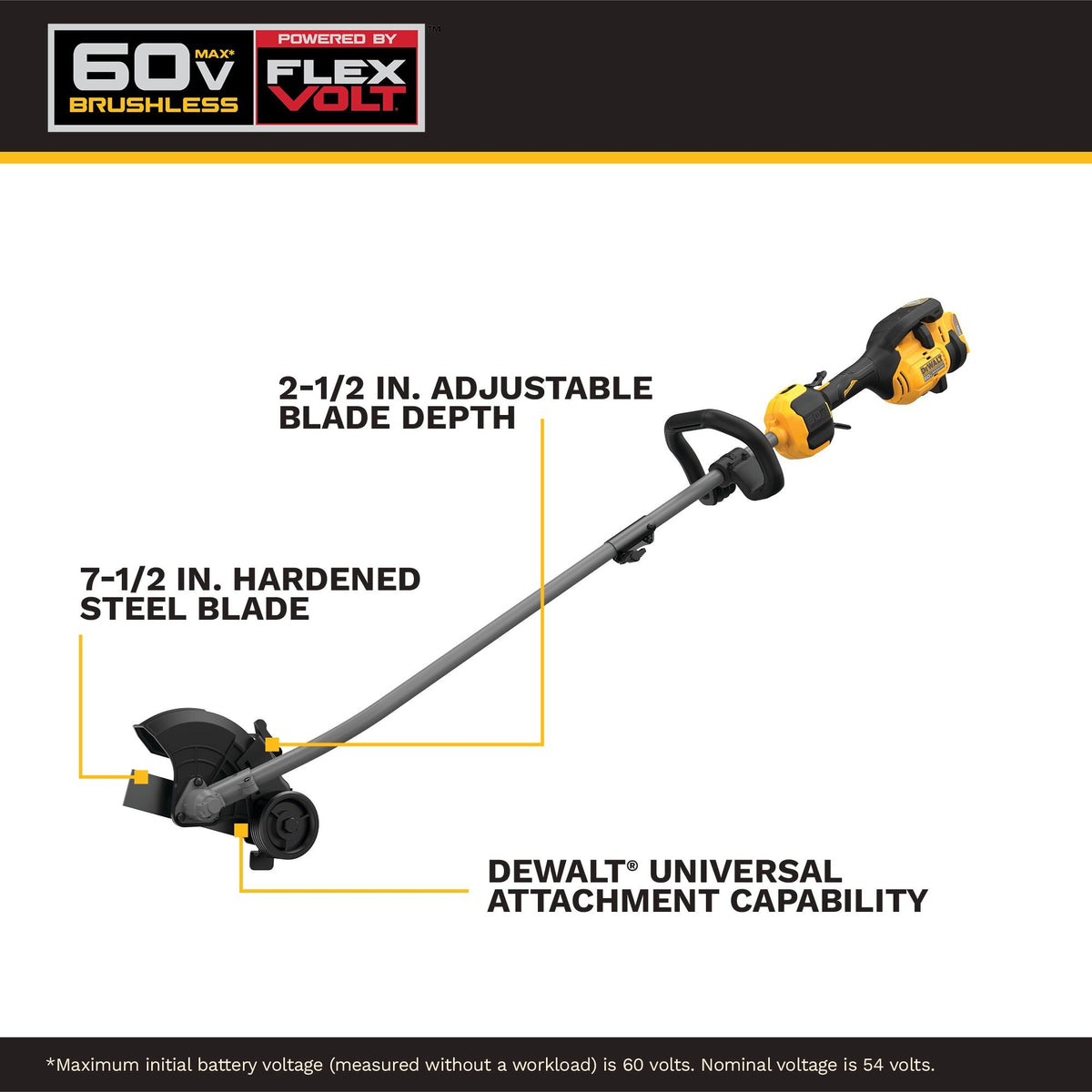 DEWALT DCED472X1 60V Max 7-1/2 In. Brushless Attachment Capable Edger Kit - feature callout