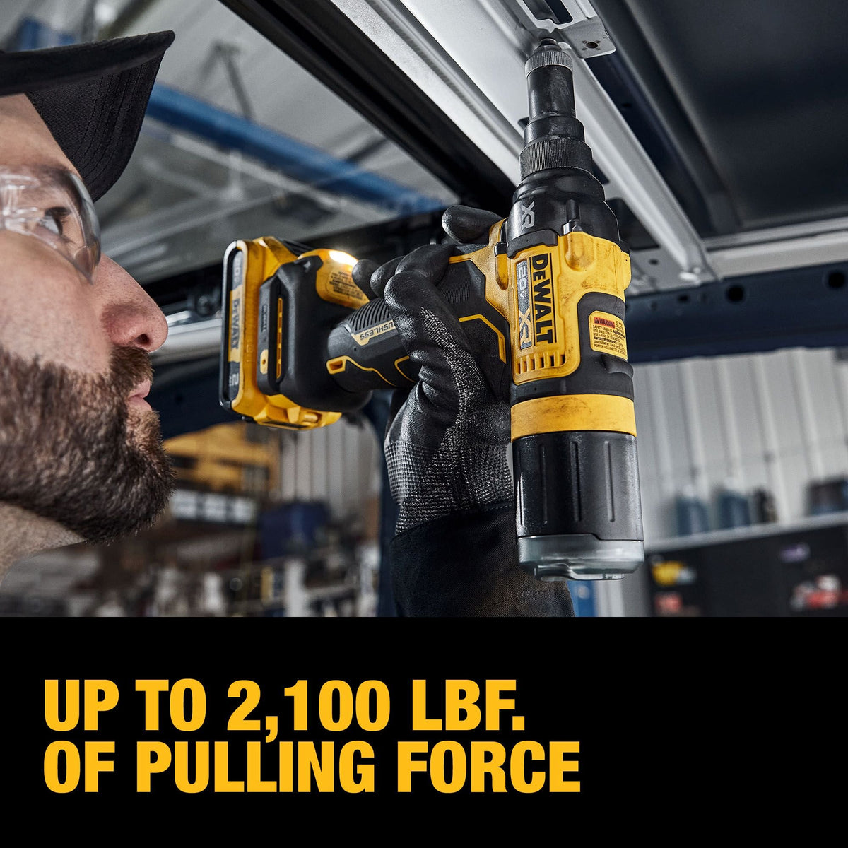 DEWALT DCF403D1 20V MAX* XR Brushless Cordless 3/16" Rivet Tool Kit - feature callout