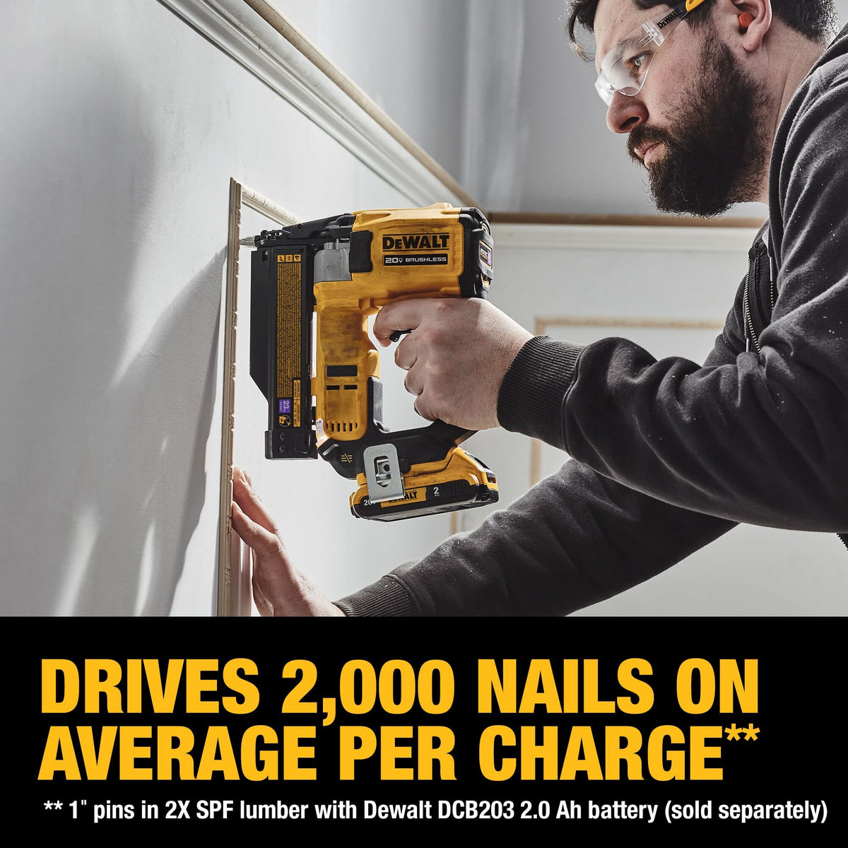 DEWALT DCN623D1 20V MAX XR, 23 GAUGE PIN NAILER - (2.0AH) W/ 1 BATTERY AND BAG - feature callout