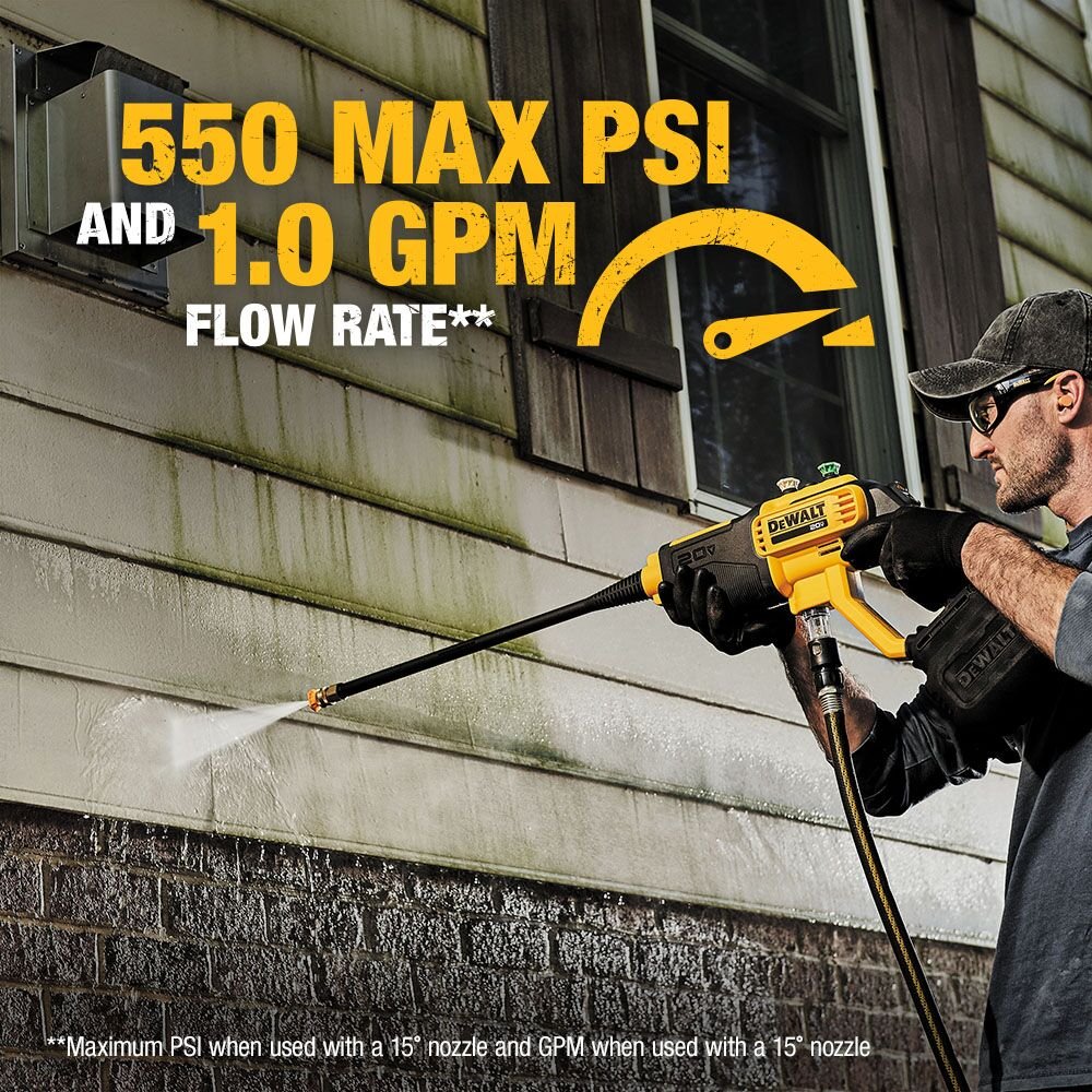 DEWALT DCPW550B-CA 20V MAX 550 Psi Cordless Power Cleaner (Tool Only) - feature callout