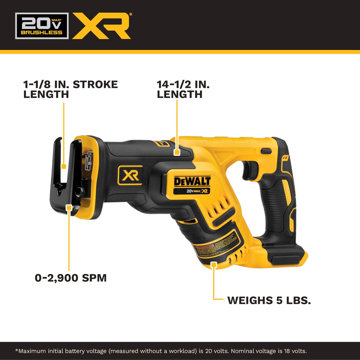 DEWALT DCS367B 20V MAX XR Brushless Compact Reciprocating Saw (Tool Only) - feature callout