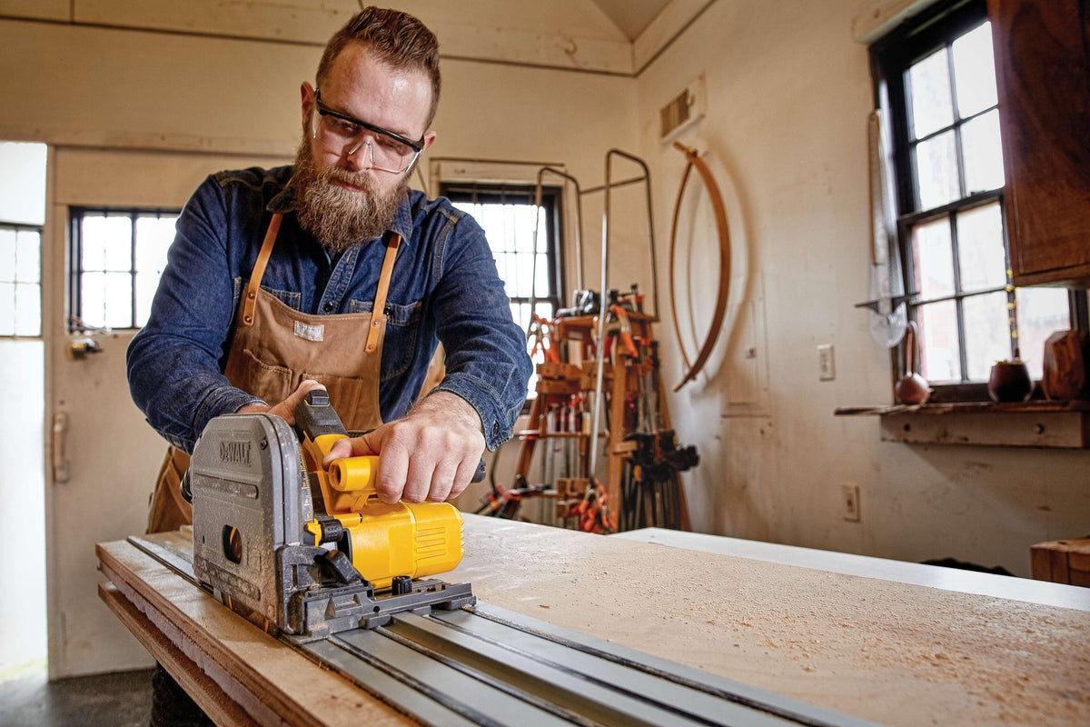 DEWALT DCS520B FLEXVOLT 60V MAX 6-1/2 IN. CORDLESS TRACKSAW (TOOL ONLY) - in use