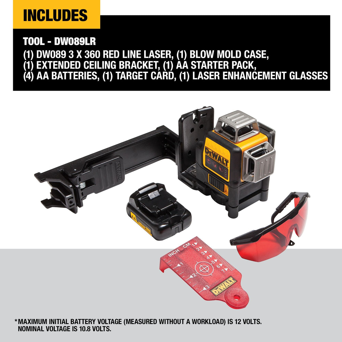 DEWALT DW089LR 12V Max Line Laser, 3 X 360 Degree, Red - feature callout