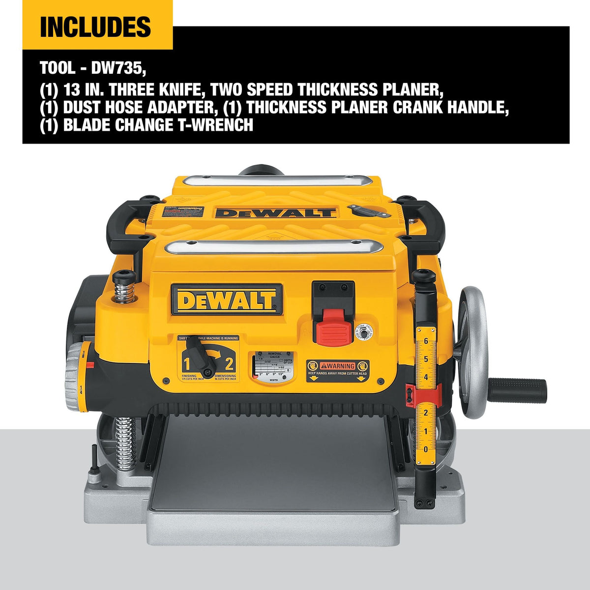 DEWALT DW735 13-Inch, Two Speed Thickness Planer - feature callout