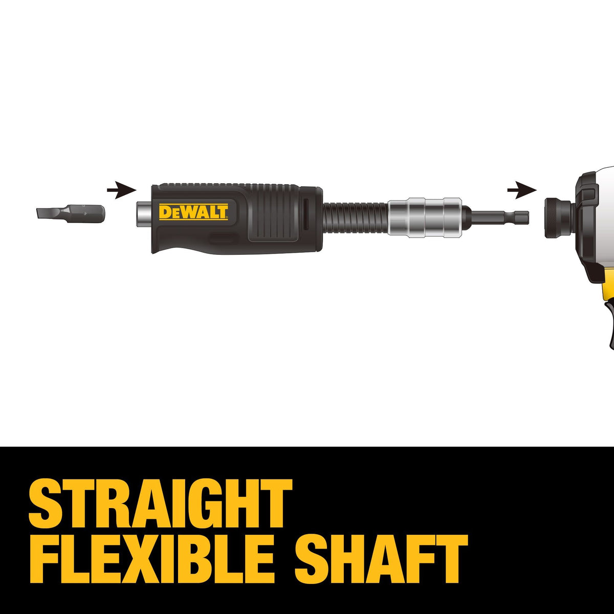 DEWALT DWAMRASETFT FLEXTORQ Right Angle Drill Adaptor, FLEXTORQ, 4-In-1 System, Compact, Straight Flexible Sh - feature callout