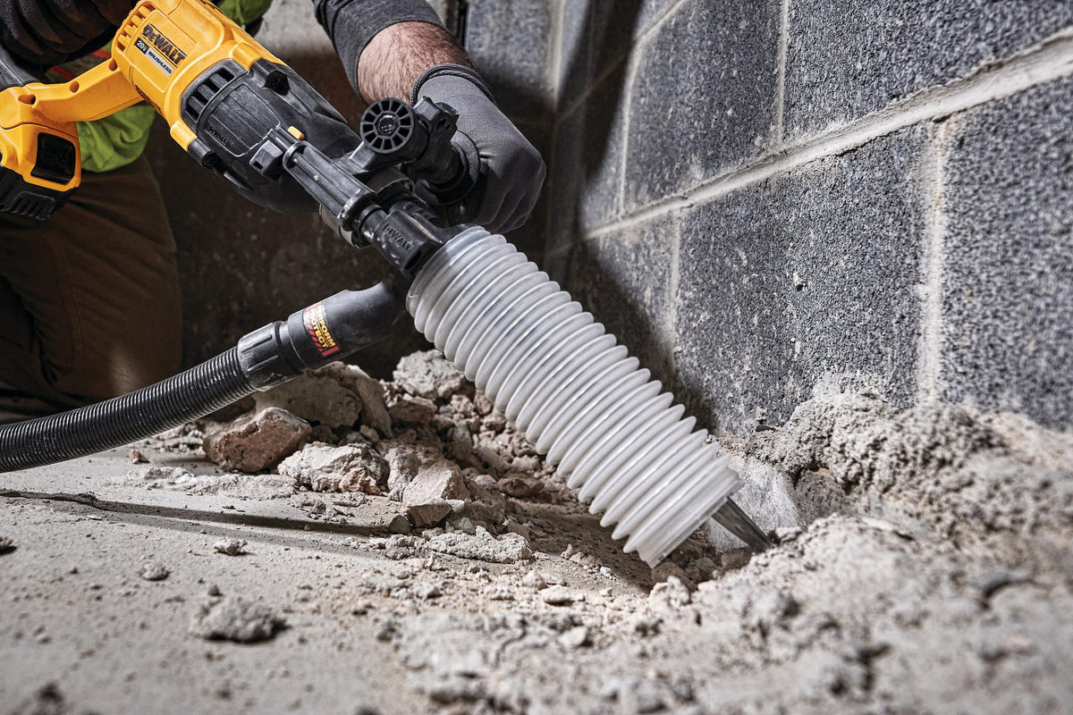DEWALT DWH200D SDS+ Rotary Hammer Dust Exctraction Cup Set - in use