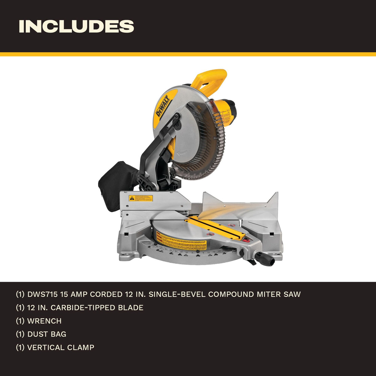 DEWALT DWS715 12" Single Bevel Compound Mitre Saw - feature callout
