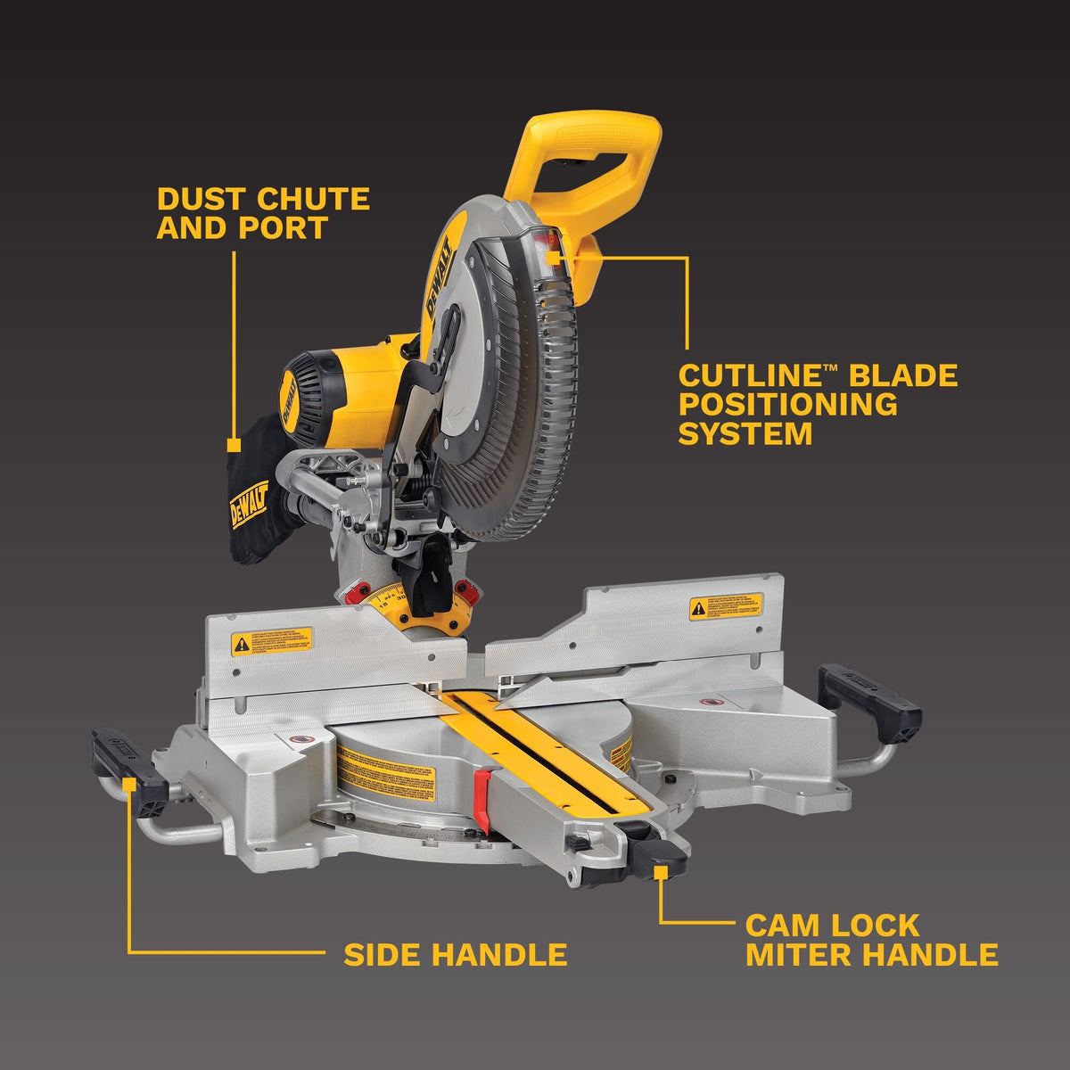 DEWALT DWS780 12-Inch Double Bevel Sliding Compound Miter Saw - feature callout