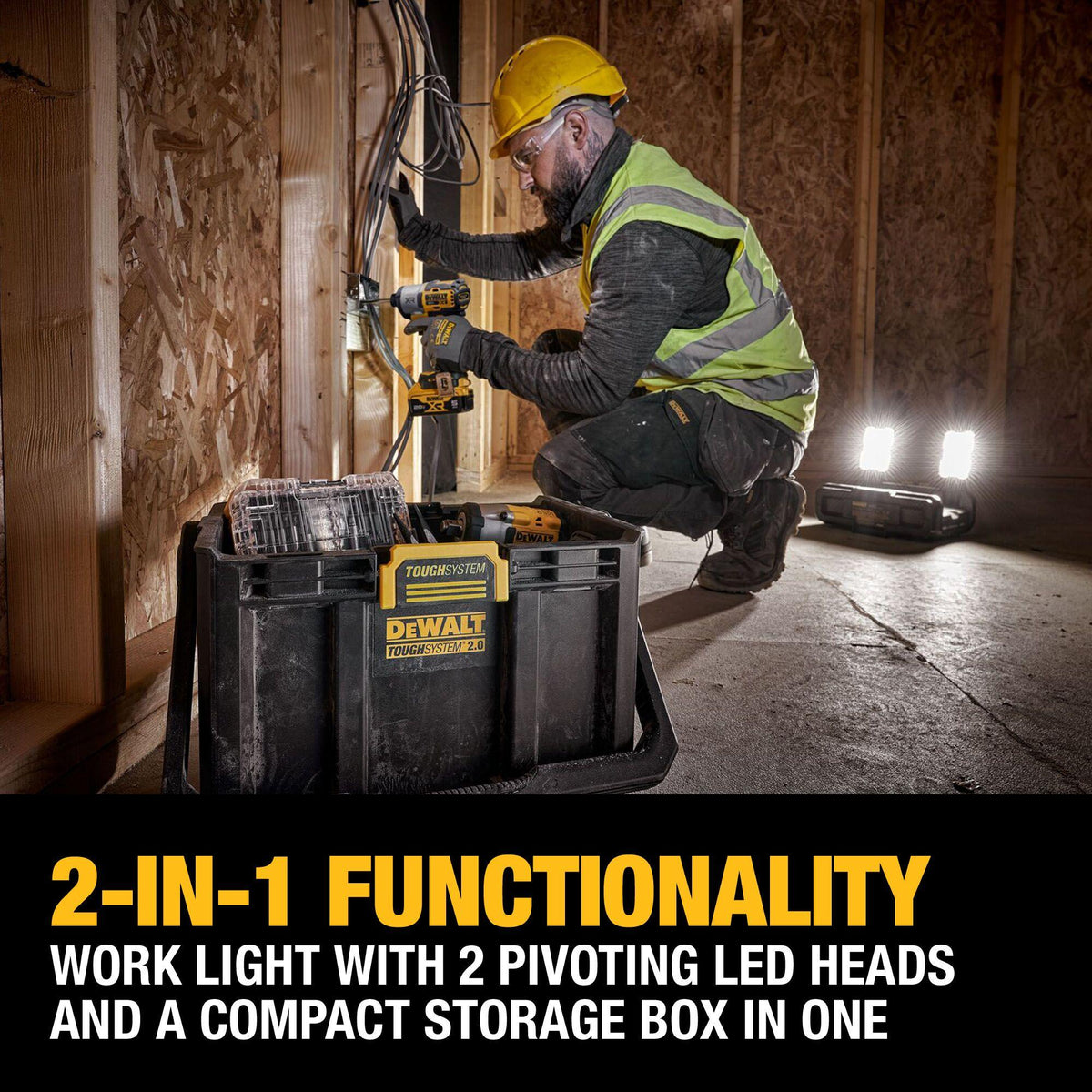 DEWALT DWST08060 TOUGHSYSTEM 2.0 ADJUSTABLE WORK LIGHT & STORAGE - feature callout