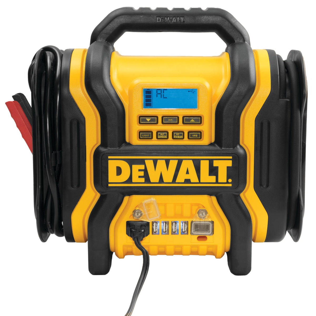 DEWALT DXAEPS14-CA 2000-Peak Amp Portable Jump Starter with Digital Compressor, USB and AC Power Bank - detail close-up