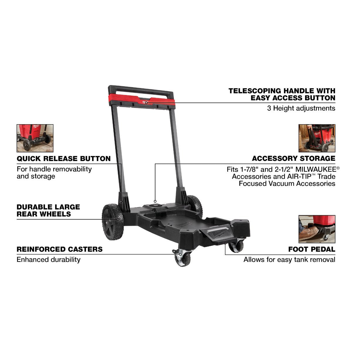 Milwaukee 0933-20 Premium Wet/Dry Vacuum Cart - feature callout