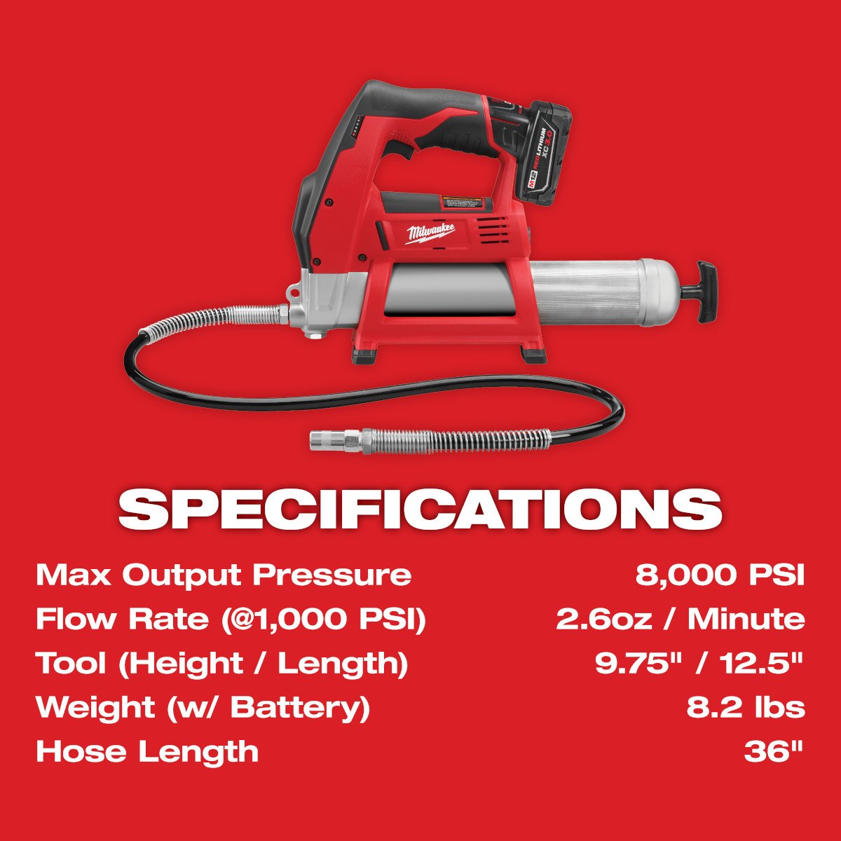 Milwaukee 2446-21XC M12™ Cordless Grease Gun Kit - feature callout