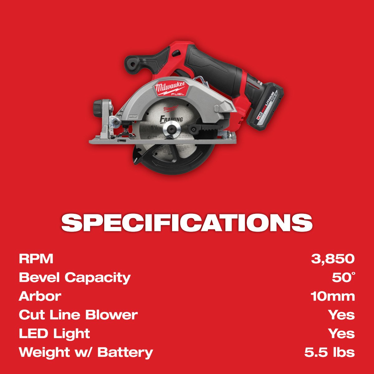 Milwaukee 2521-21HO M12 FUEL™ 5-3/8” Circular Saw Kit - feature callout