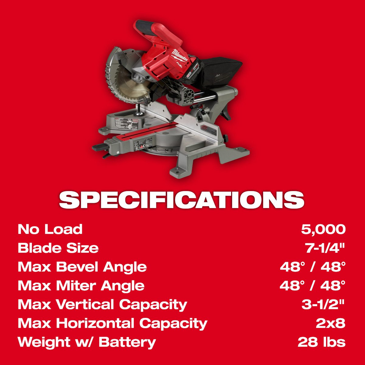 Milwaukee 2733-21 M18 FUEL™ 7-1/4 in. Dual Bevel Sliding Compound Miter Saw Kit - feature callout