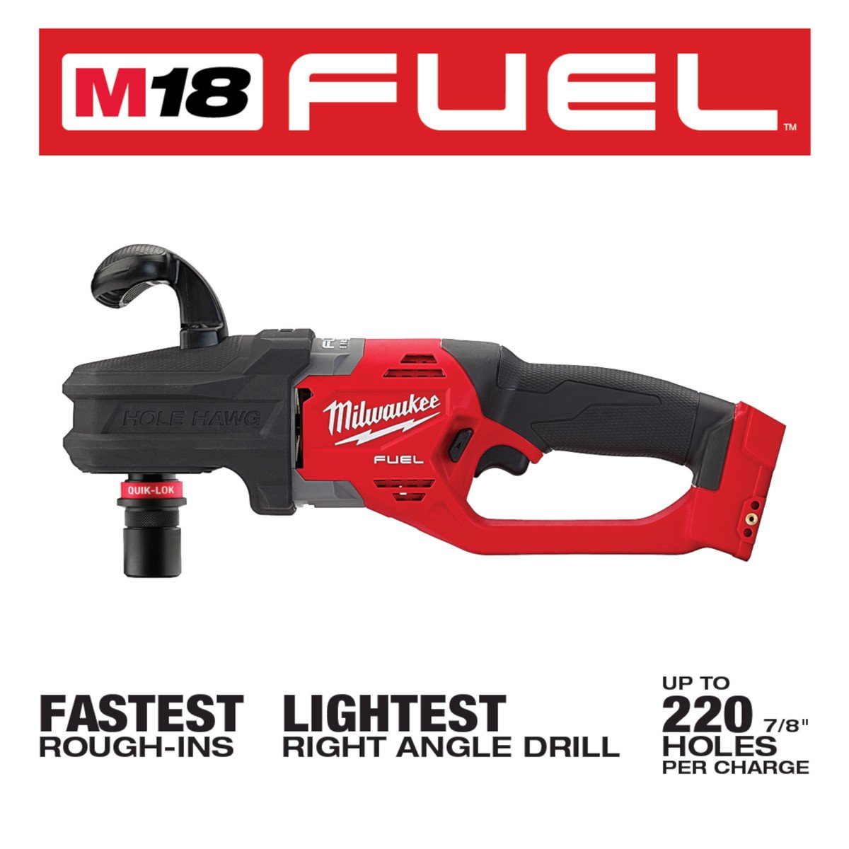 Milwaukee 2808-20 M18 FUEL™ HOLE HAWG™ Right Angle Drill w/QUIK-LOK™ - feature callout