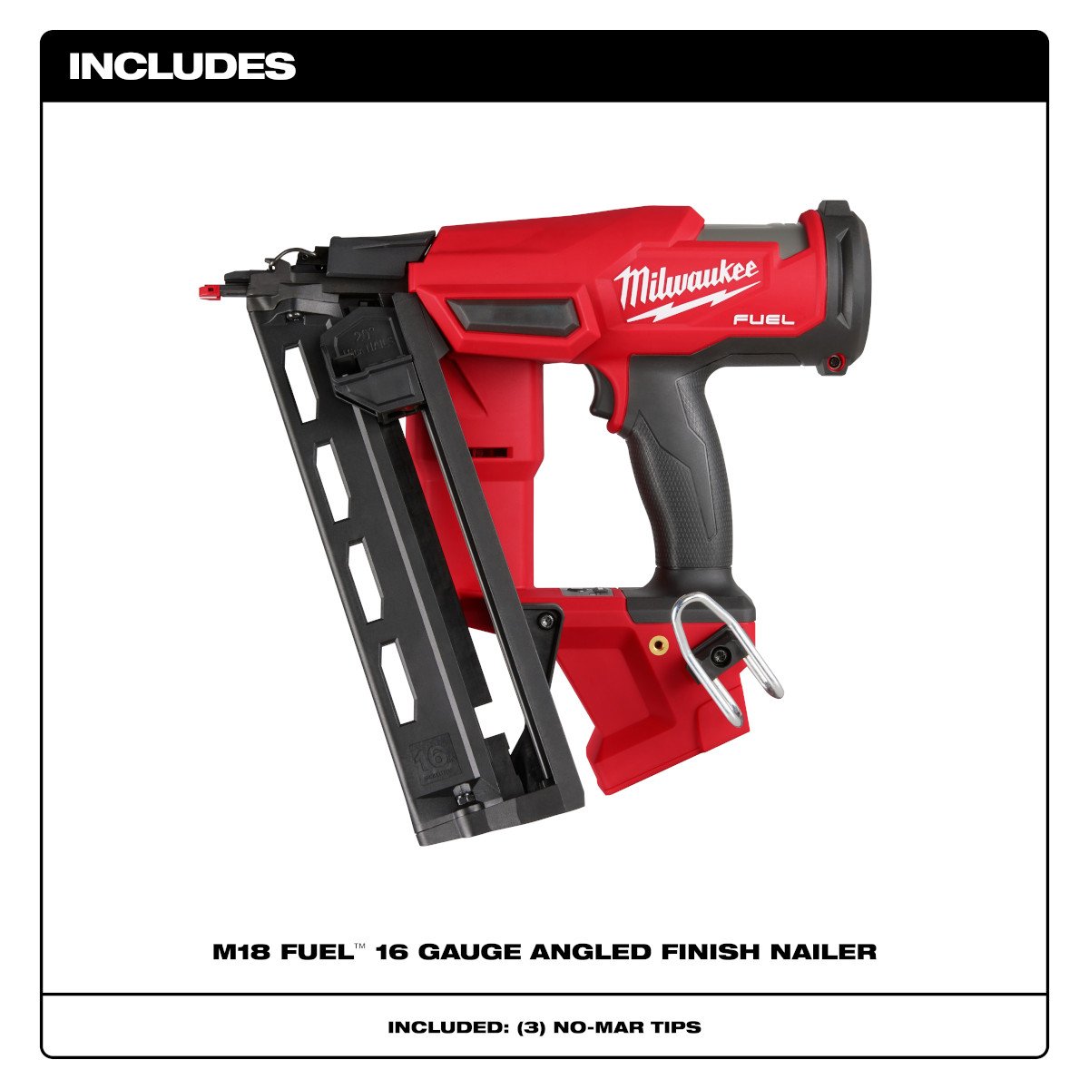 Milwaukee 2841-20 M18 FUEL™ 16 Gauge Angled Finish Nailer - feature callout