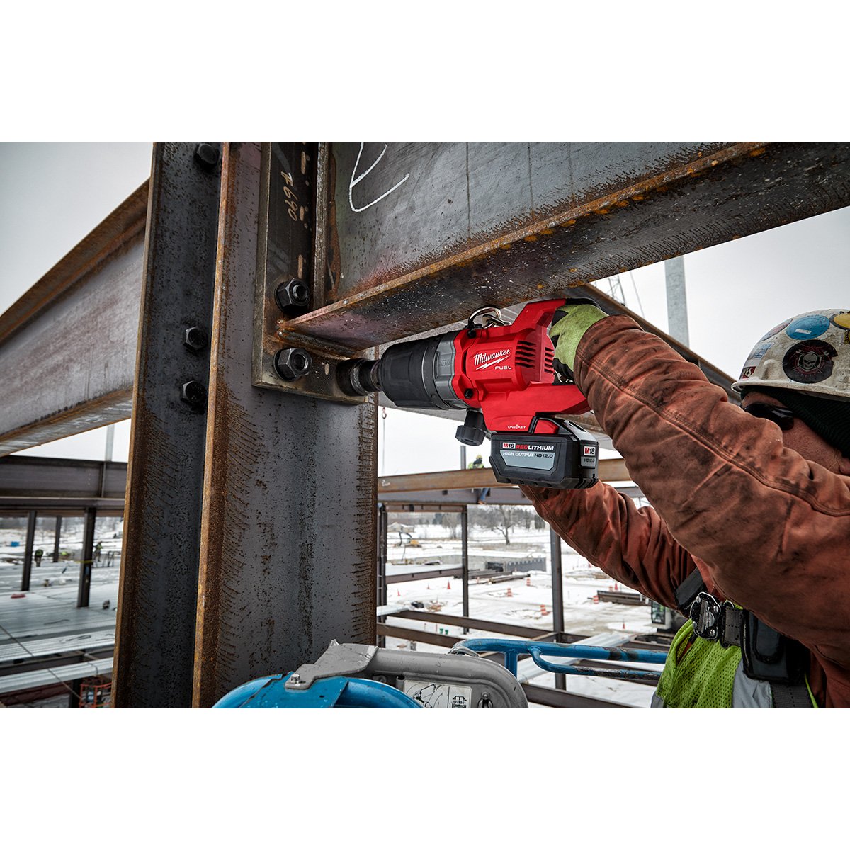 Milwaukee 2868-20 M18 FUEL™ 1 in. D-Handle High Torque Impact Wrench w/ ONE-KEY™ - in use