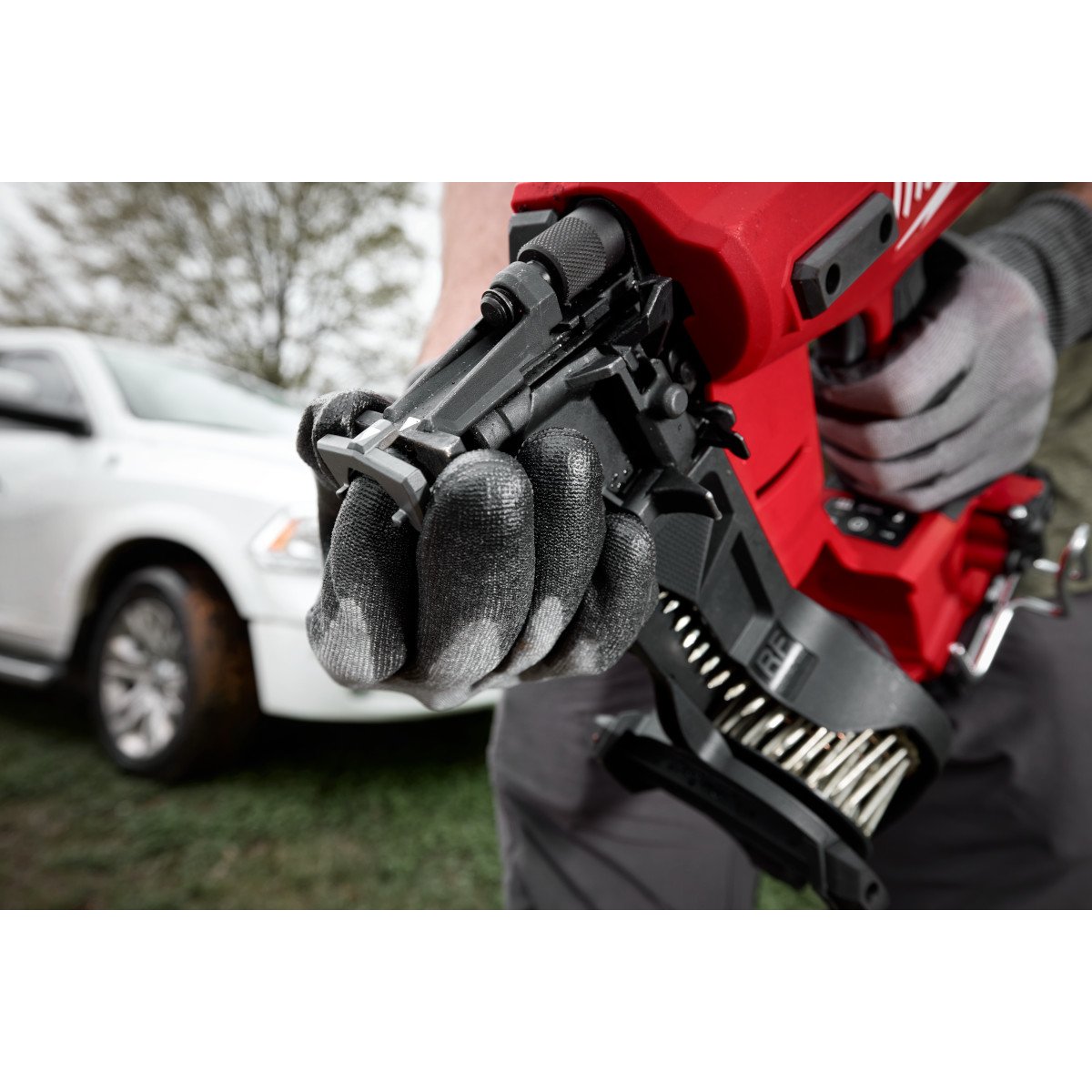 Milwaukee 2909-20 M18 FUEL™ Coil Roofing Nailer - in use