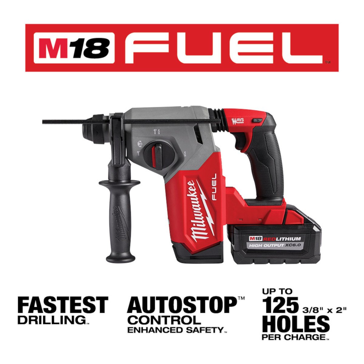Milwaukee 2912-22 M18 FUEL™ 1 in SDS Plus Rotary Hammer Kit - feature callout