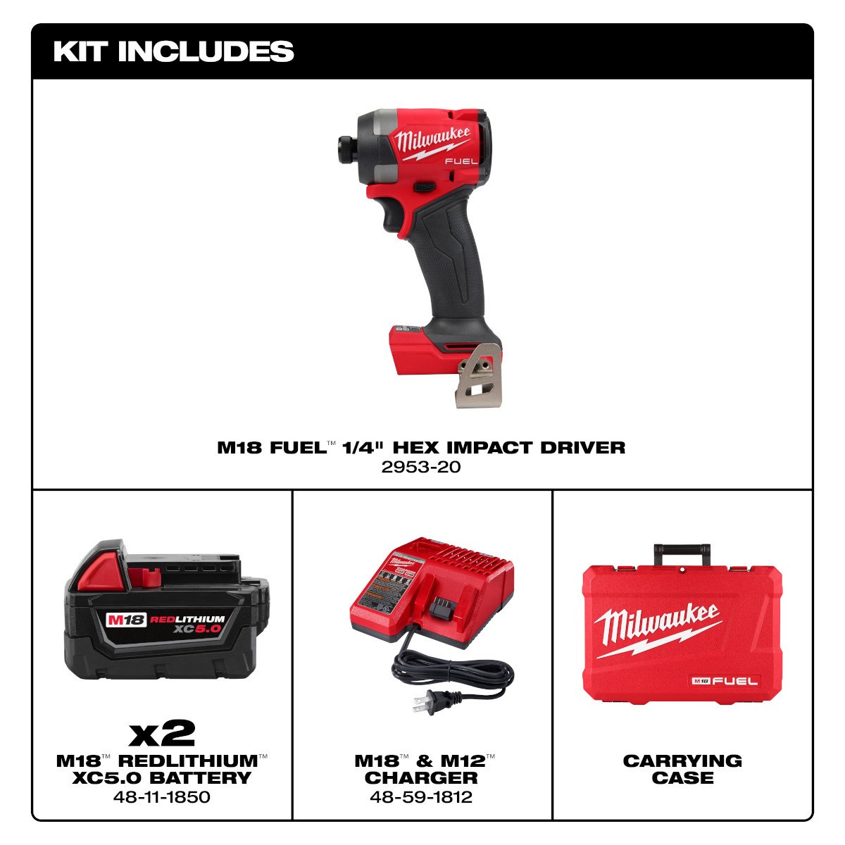 Milwaukee 2953-22 M18 FUEL™ 1/4" Hex Impact Driver Kit - feature callout