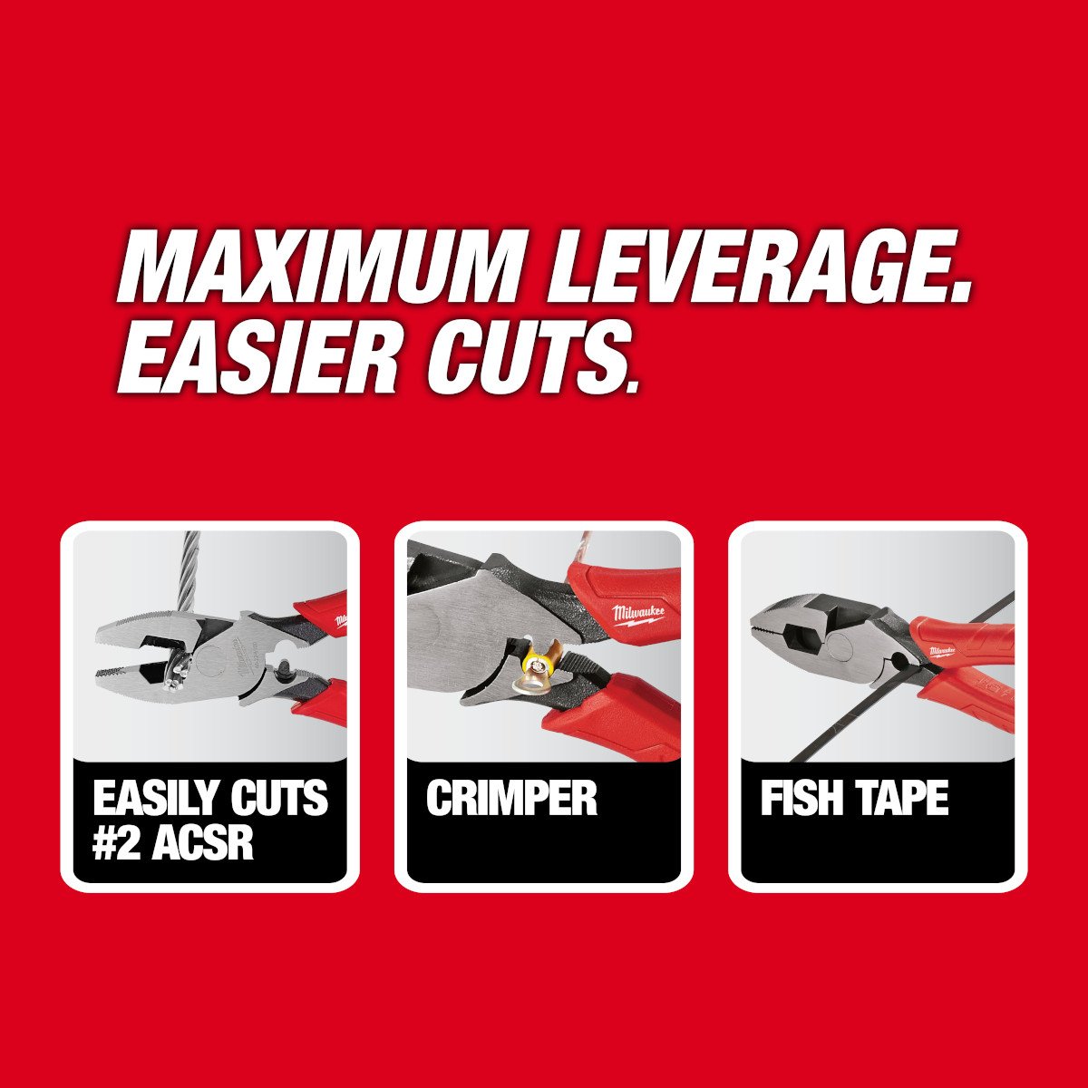 Milwaukee 48-22-6100 9 in. High Leverage Lineman's Pliers w/ Crimper - feature callout
