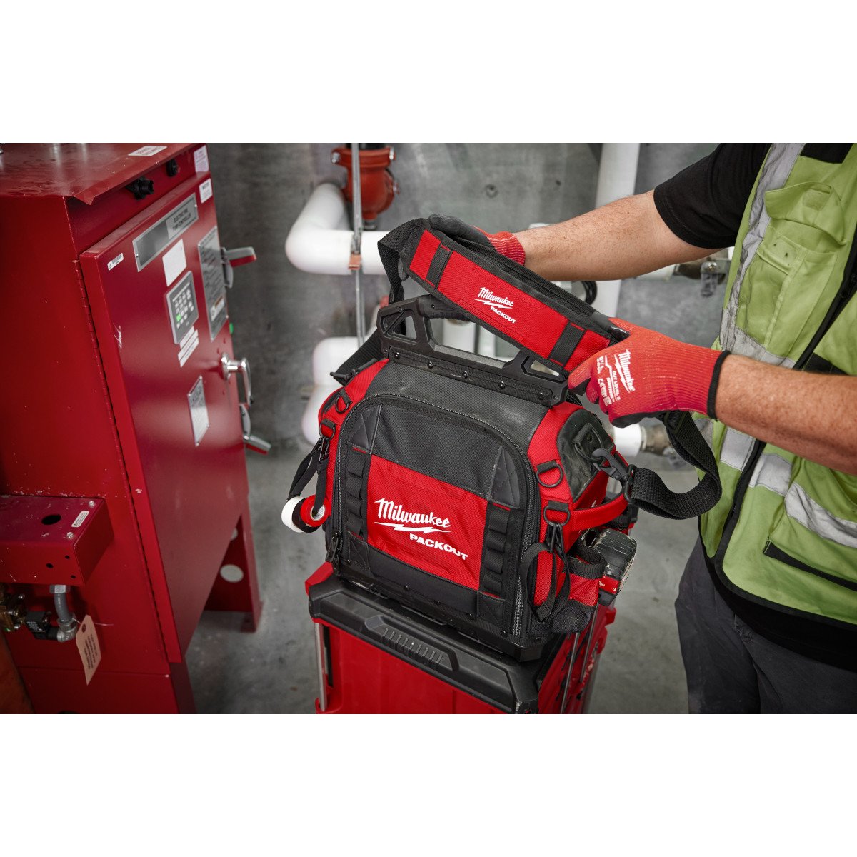Milwaukee 48-22-8316 PACKOUT™ 15" Structured Tool Bag - in use