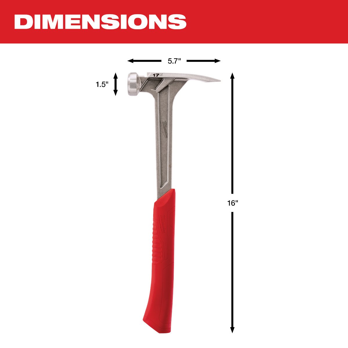 Milwaukee 48-22-9017 17 oz Smooth Face Framing Hammer - feature callout