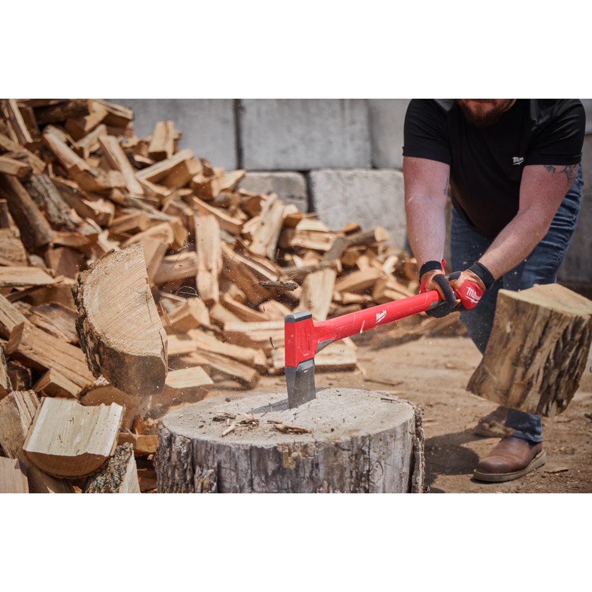 Milwaukee 48-22-9063 36-Inch Splitting Axe with Sheath - in use