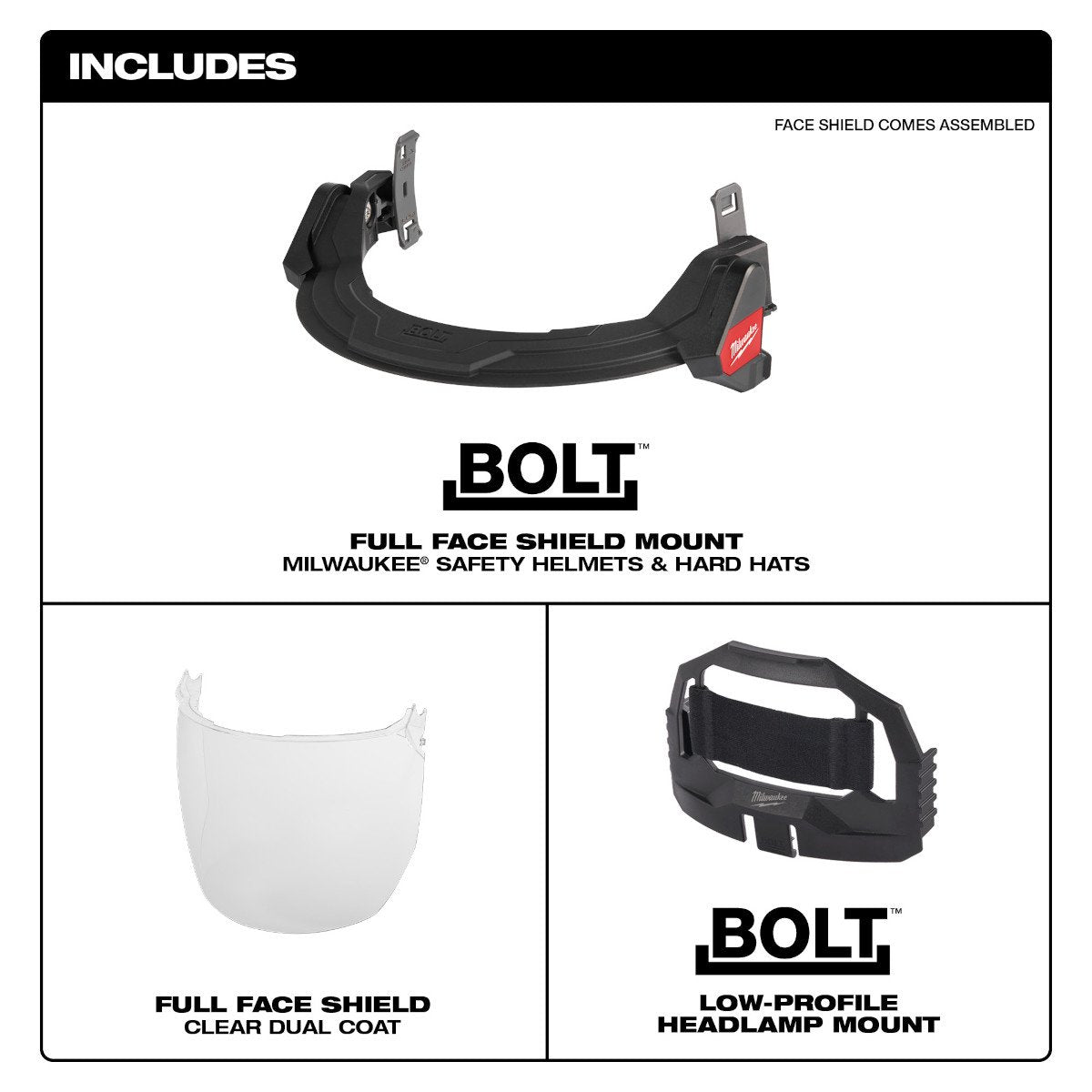 Milwaukee 48-73-1420 BOLT™ Full Face Shield - Clear Dual Coat Lens (Compatible with Safety Helmets & Hard Hats) - feature callout