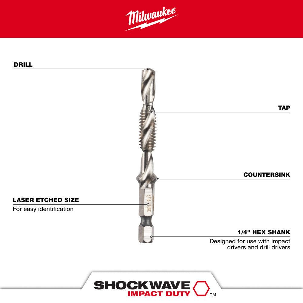 Milwaukee 48-89-4875 - Jeu de 5 tarauds et forets à percussion métriques SHOCKWAVE™