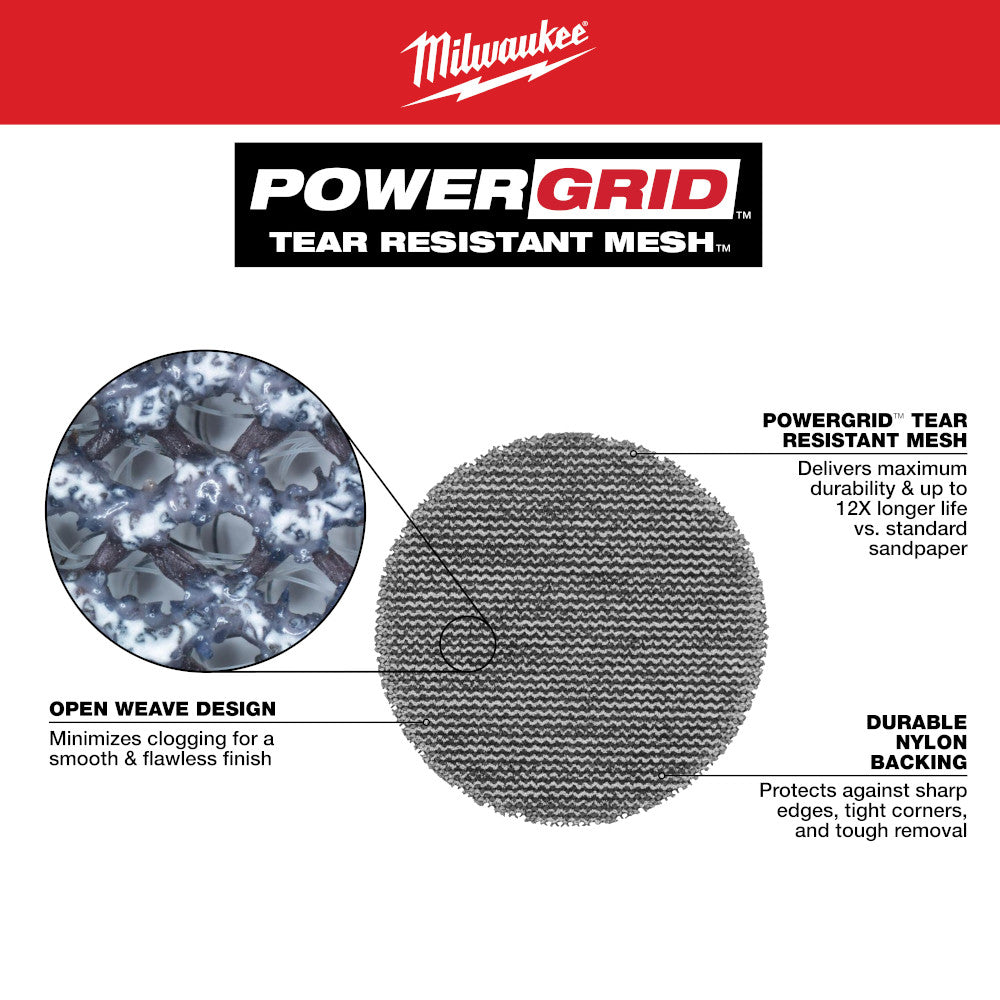 Milwaukee 48-80-6080 - 3" 80er-Grit-Netzschleifscheiben mit reißfestem POWERGRID™-Netz – 12er-Packung + Pad Saver