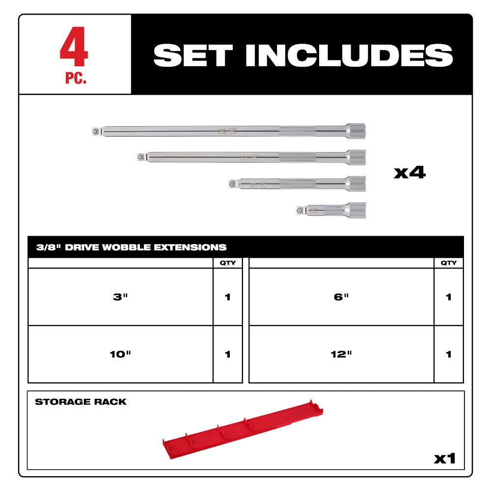 Milwaukee 48-22-9351 - 4pc 3/8” Drive Wobble Extension Set