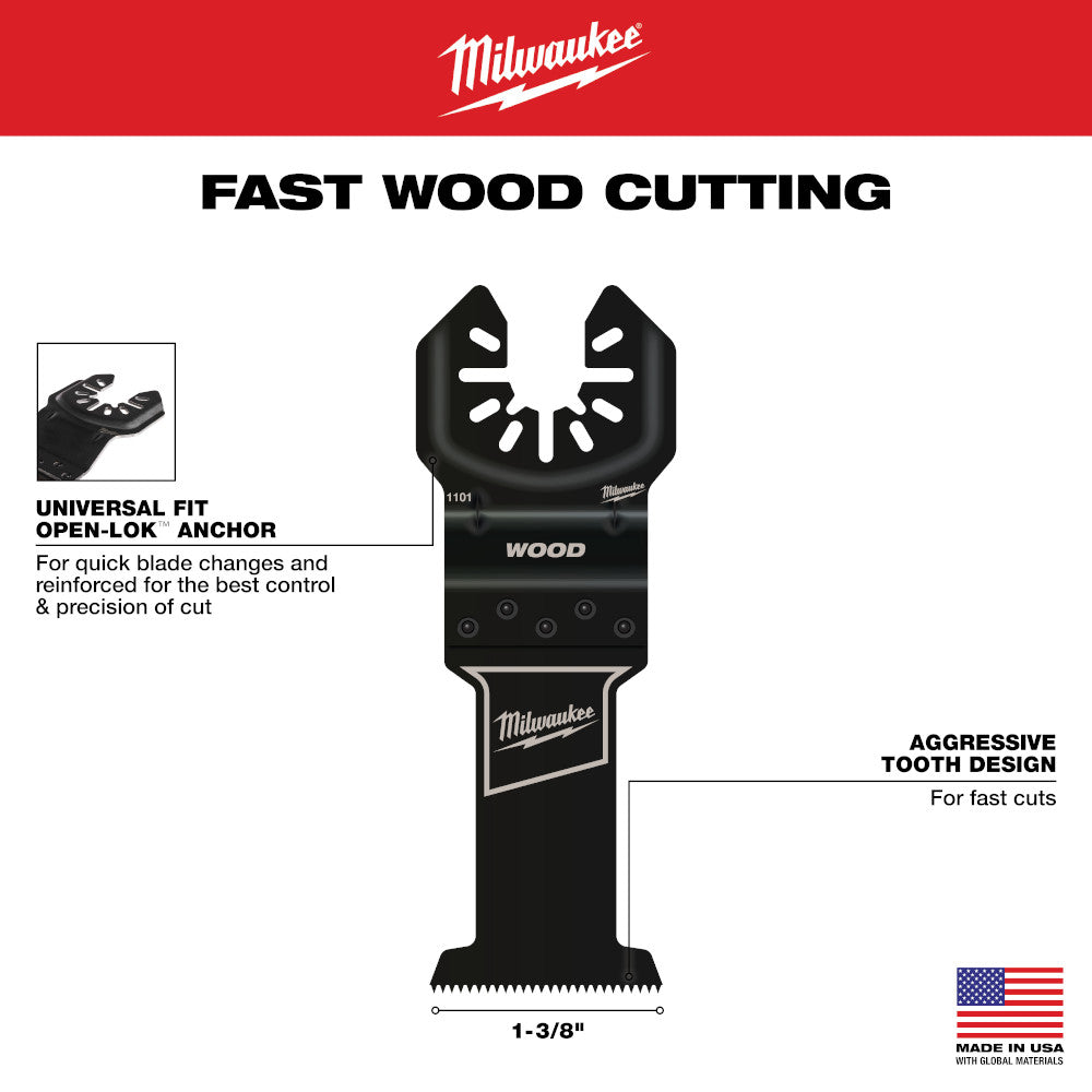 Milwaukee 49-25-1103 - OPEN-LOK™ 1-3/8" HCS Wood Multi-Tool Blades 3PK