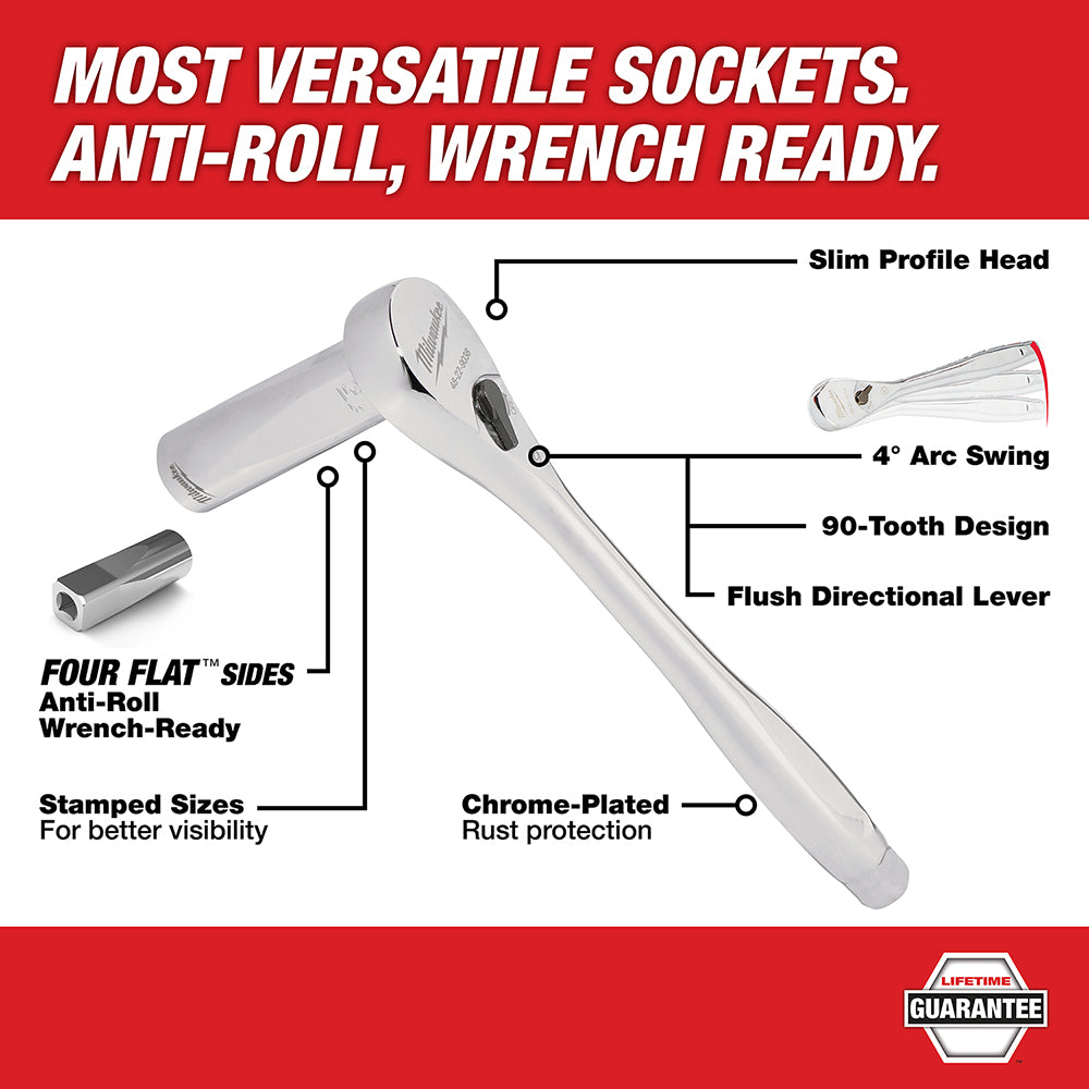 Milwaukee 48-22-9408 - 3/8 Zoll Antrieb, 28-teiliger Ratschen- und Steckschlüsselsatz - SAE