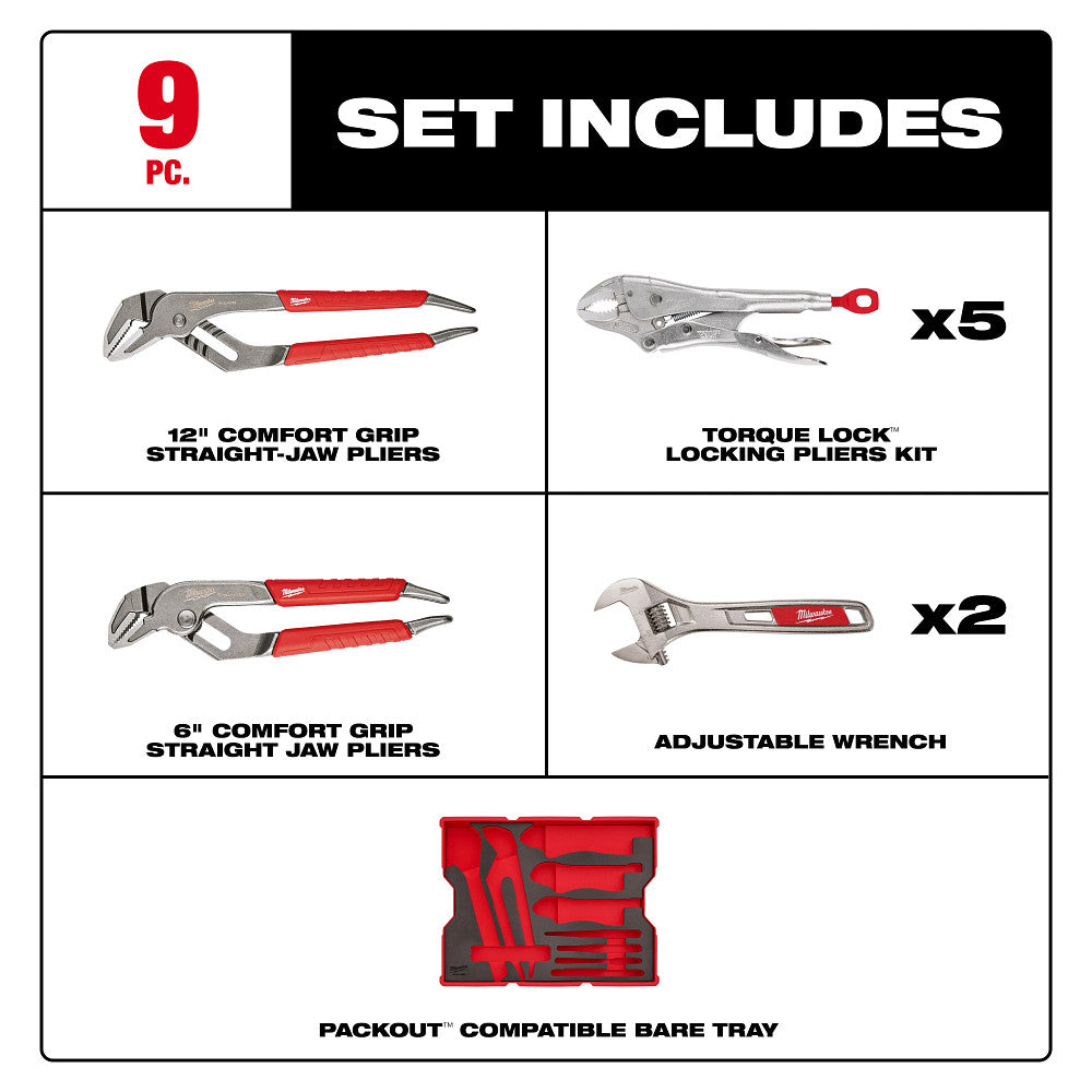 MILWAUKEE 48-22-0160 9pc Pliers & Wrench Set w/Foam