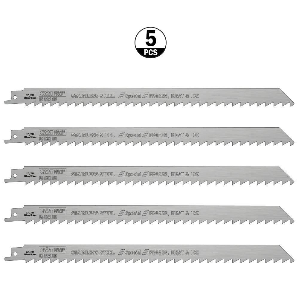 CMT-JS1211K-5 - 5 SABRE SAW BLADES FOR FROOZEN FOODSTUFFS/ICE  HS-INOX 300x8.5x3TPI (H=19 K=1.