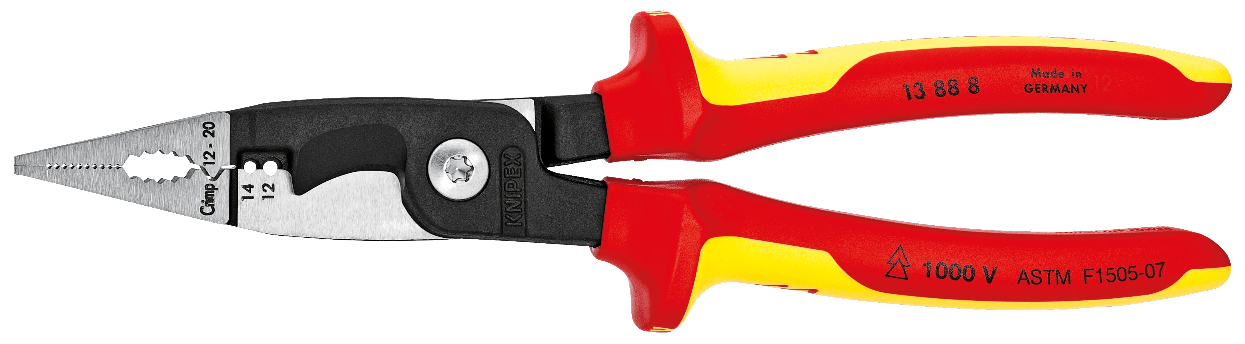 Knipex 13888SBA - 8" 6-in-1 Electrical Installation Pliers 12 and 14 AWG-1000V Insulated